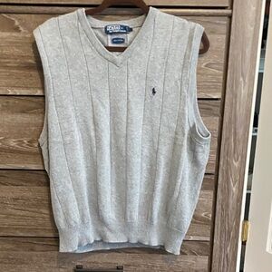 Polo by Ralph Lauren Light Gray V-Neck Cable Knit Sweater Vest